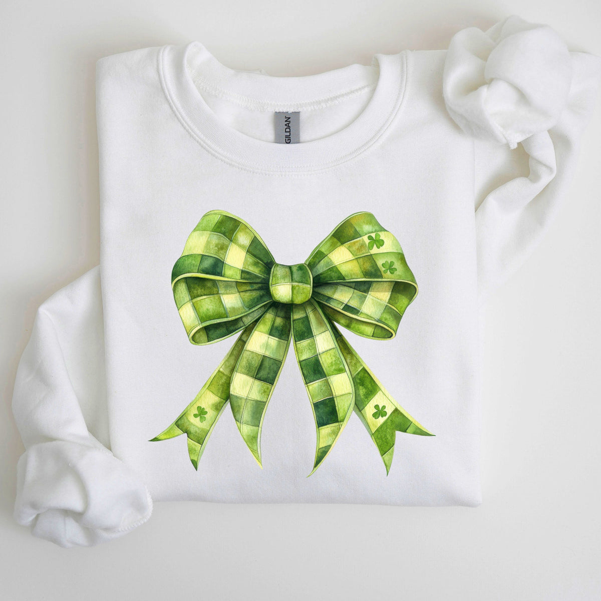 Checkered Coquette Bow Shamrock Clover Lucky Retro Irish Lucky Charm St Patrick's Day Sweatshirt