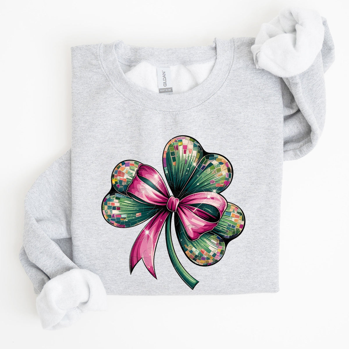 Coquette Disco Ball Bow Shamrock Clover Irish Lucky Lucky Charm St Patrick's Day Sweatshirt