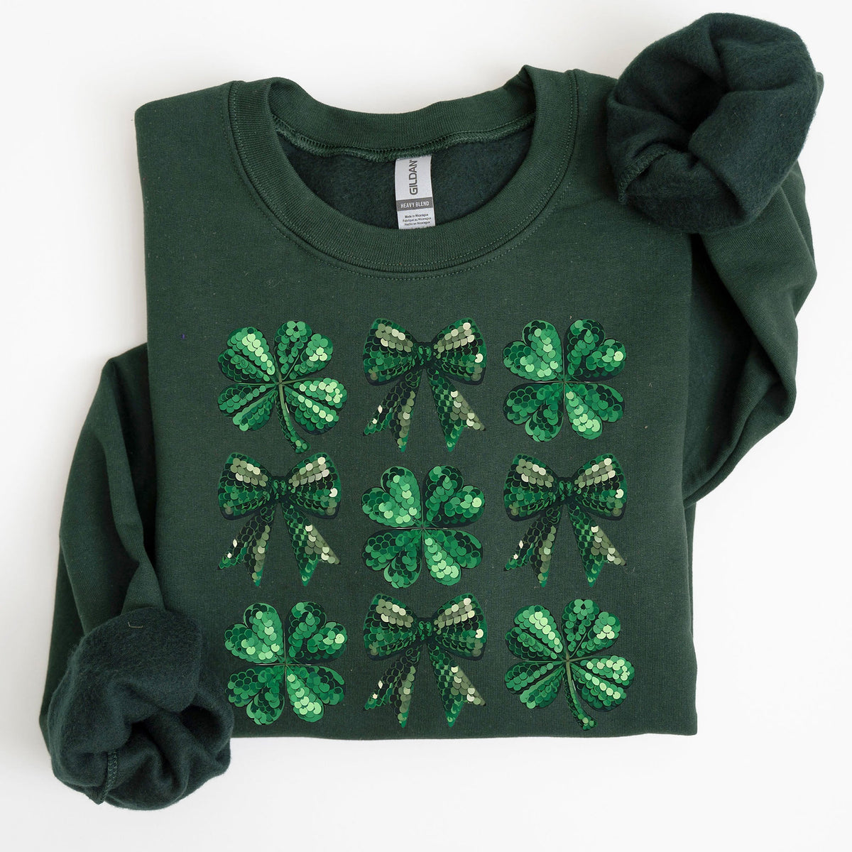 St Patrick's Day Sequin Style Shamrock Clover Irish Lucky Charm Holiday Sweatshirt
