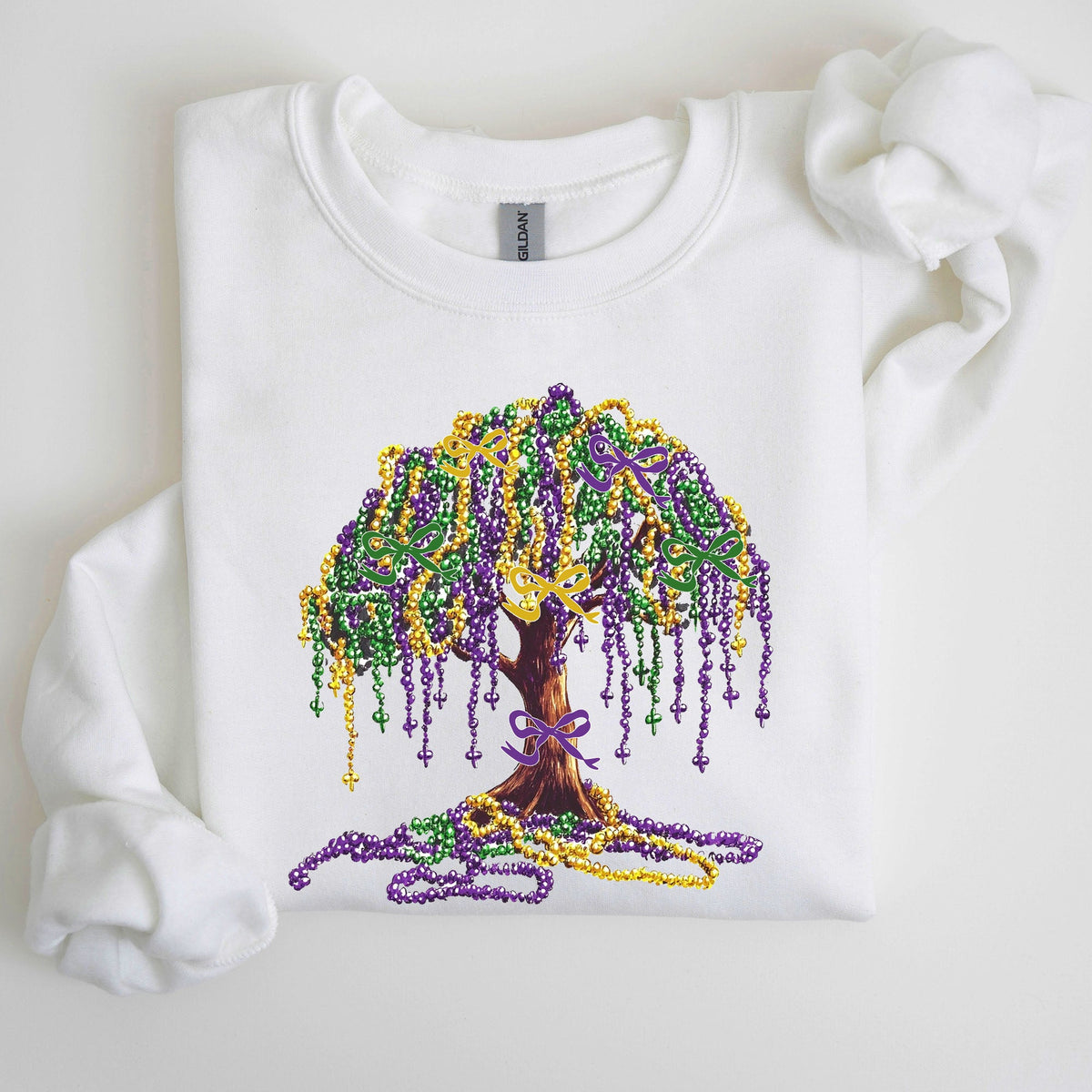 Mardi Gras Bead Tree Coquette Carnival Fleur de Lis Fat Tuesday Parade Sweatshirt
