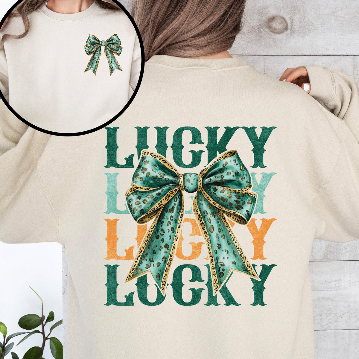 Lucky St Patrick's Day Clover Shamrock Front And Back Graphic Lucky Charm Sweatshirt