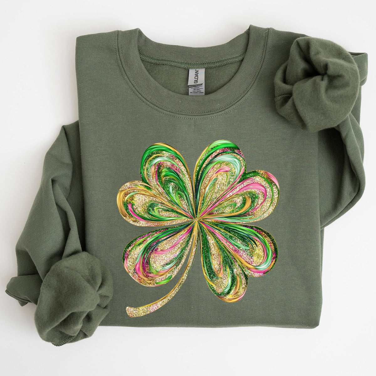 Colorful Shamrock Four Leaf Clover Sequin Style Lucky Irish Retro St Patrick's Day Sweatshirt
