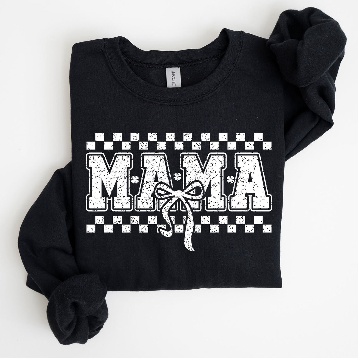 Mama Checkered Bow Coquette Lucky Charm Shamrock Irish Retro St Patrick's Day Sweatshirt