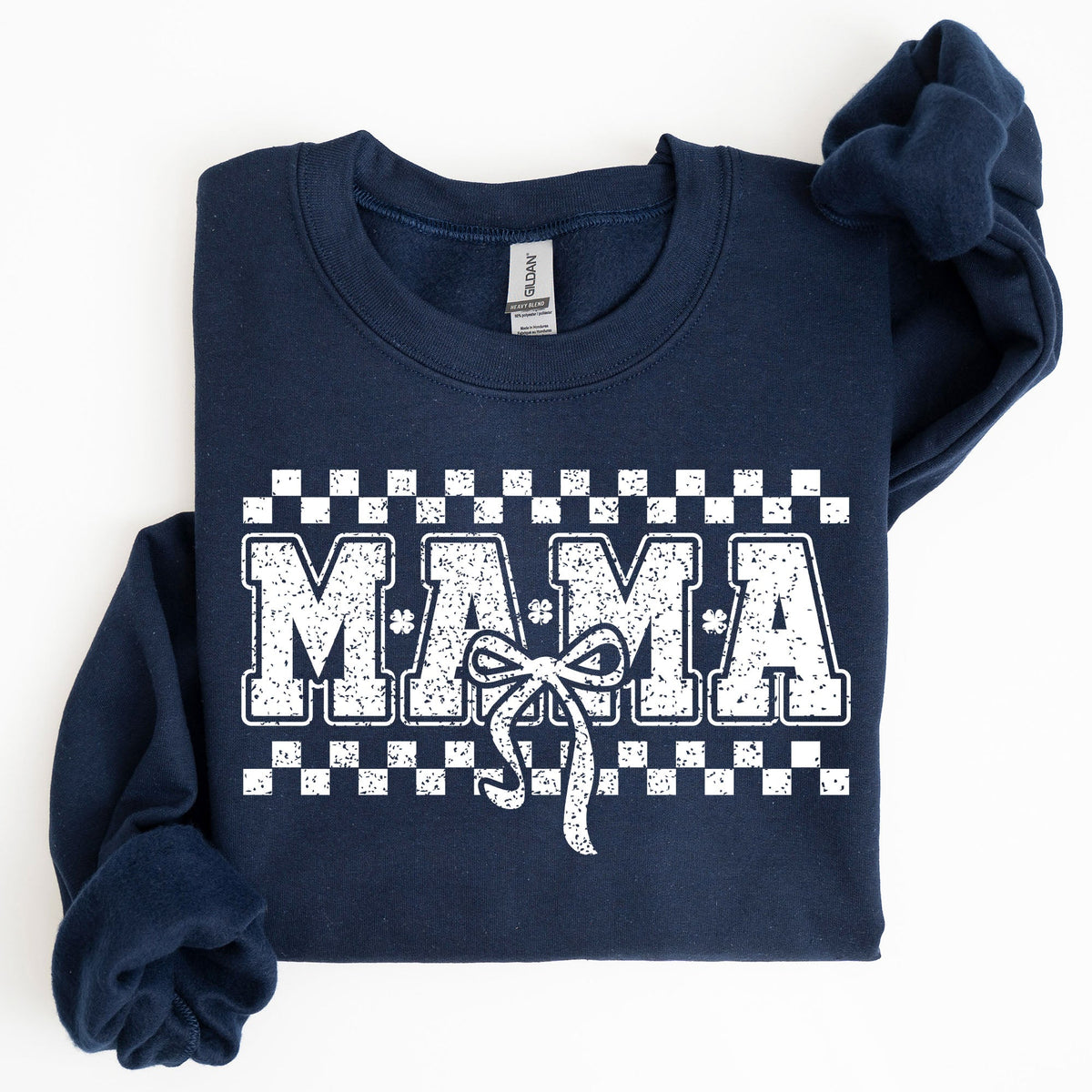 Mama Checkered Bow Coquette Lucky Charm Shamrock Irish Retro St Patrick's Day Sweatshirt
