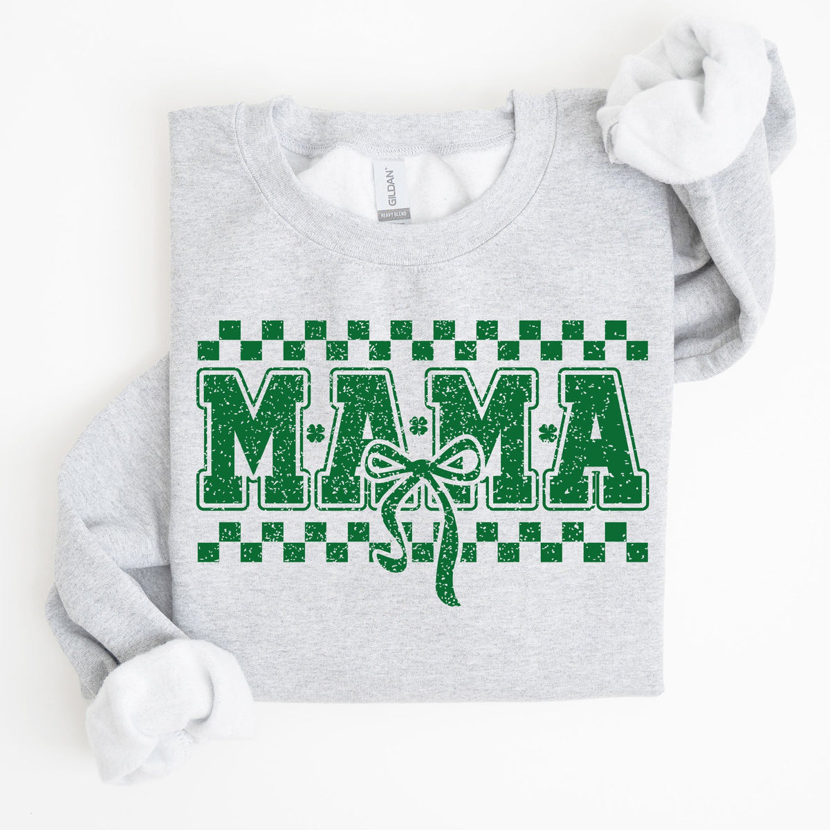 Mama Checkered Bow Coquette Lucky Charm Shamrock Irish Retro St Patrick's Day Sweatshirt