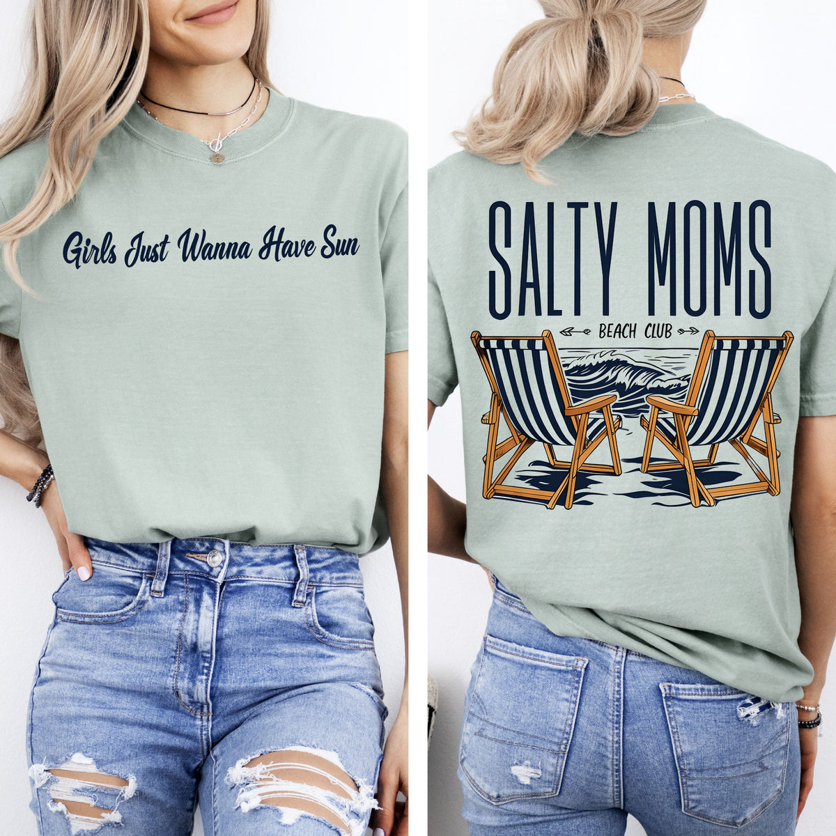 Salty Moms Beach Club Mother's Day Sun Summer Beach Vibes Sea Breeze Comfort Colors Tee