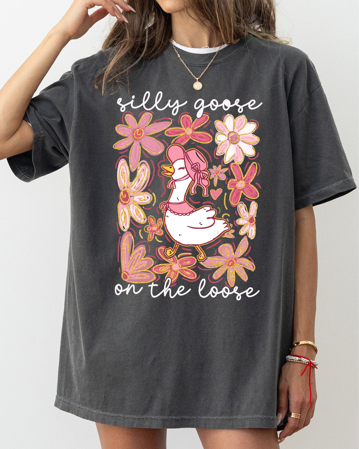 Silly Goose On The Loose Comfort Colors Tee Soft Cotton Boho Floral Spring Limited Edition Design