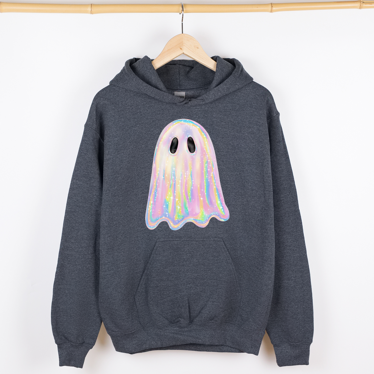 Shimmering Ghost Iridescent Boo Halloween Vintage Vibe Graphic Hooded Sweatshirt
