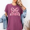 First Grade Neon Pink Teacher Bow Back To School First Day Of School Coquette Comfort Colors Tee