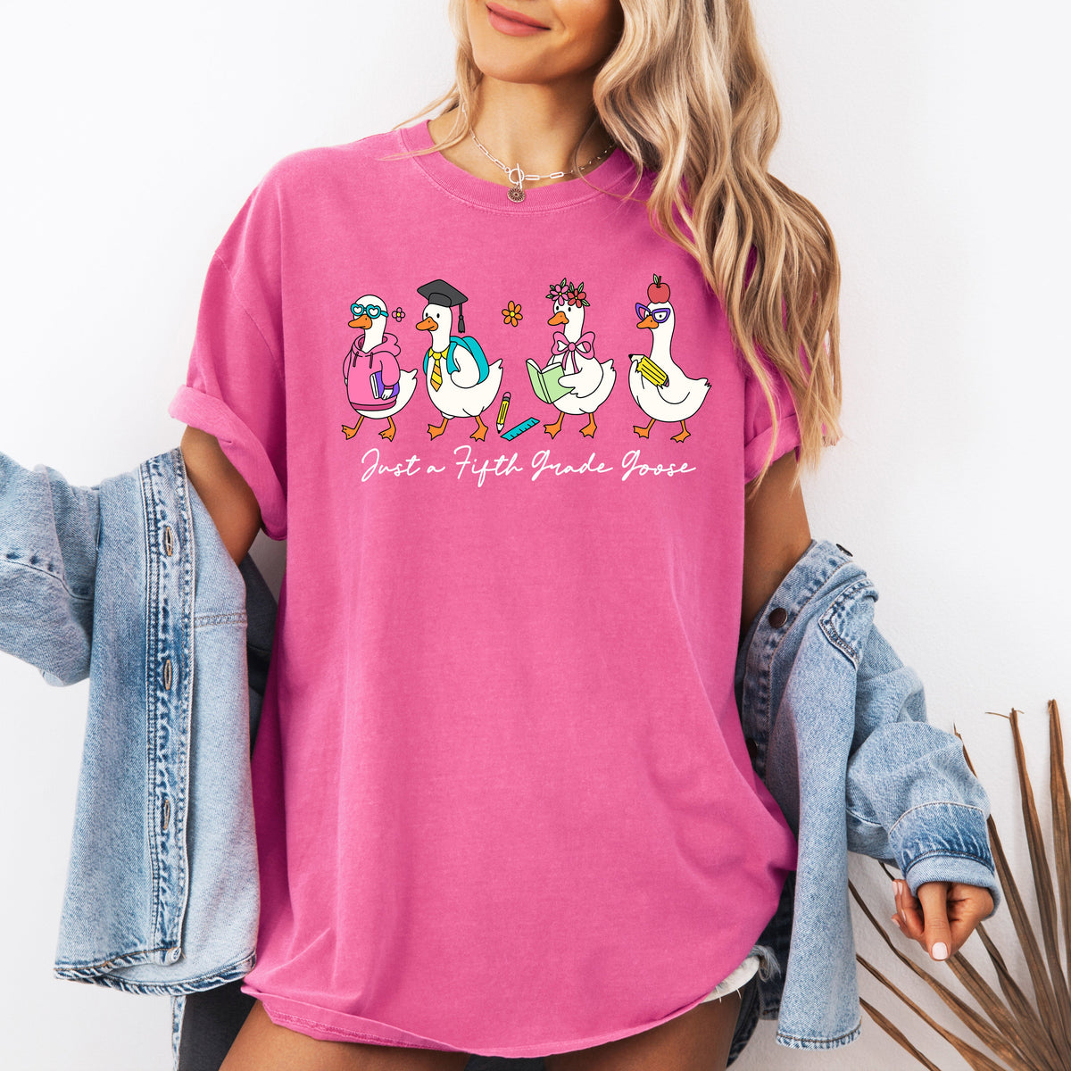 Just A Fifth Grade Goose Back To School Bow Teacher Appreciation Comfort Colors Tee