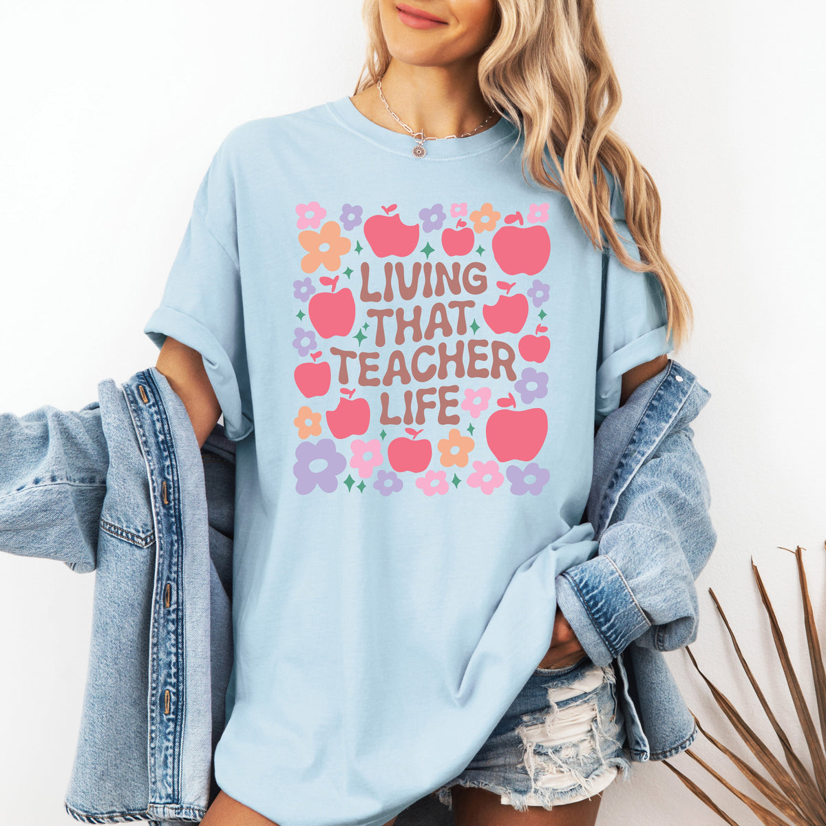 Living That Teacher Life Boho Floral Back To School First Day Comfort Colors Tee
