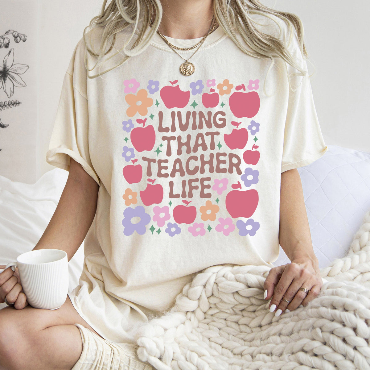 Living That Teacher Life Boho Floral Back To School First Day Comfort Colors Tee