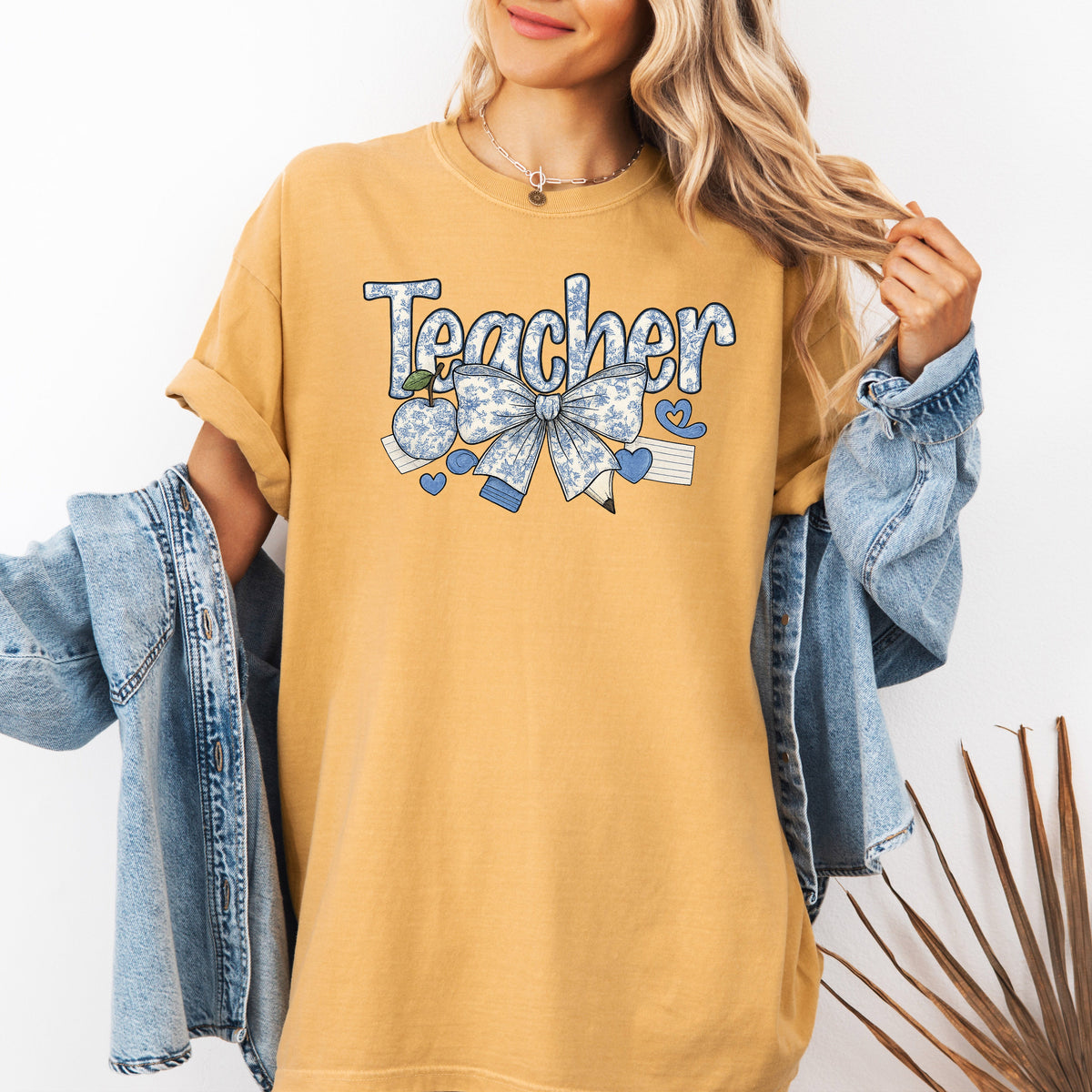 Teacher Chinoiserie Floral Bow First Day Of School Teacher Appreciation Comfort Colors Tee