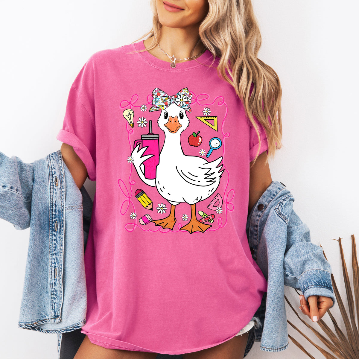 Teacher Goose Floral Coffee First Day Of School Teacher Appreciation Comfort Colors Tee