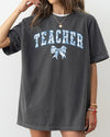 Teacher Goose Blue Floral Bow First Day Of School Teacher Appreciation Coquette Comfort Colors Tee