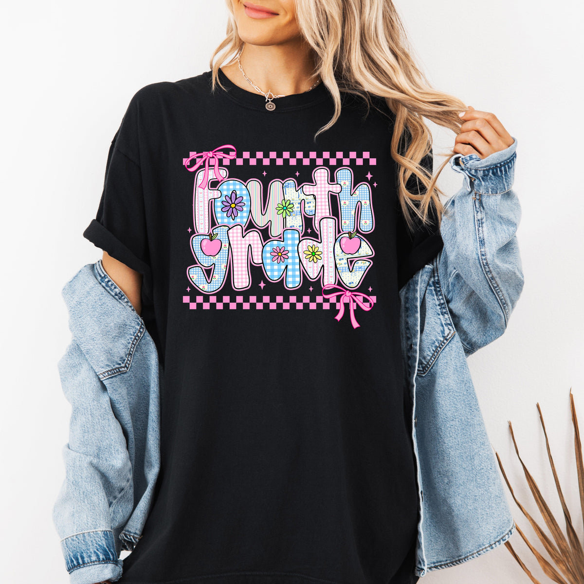 Fourth Grade Teacher Retro Checkered Back To School First Day Comfort Colors Tee