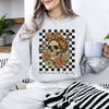 Tis The Season Skull Halloween Ghost Checkered Retro Vintage Spooky Graphic Sweatshirt