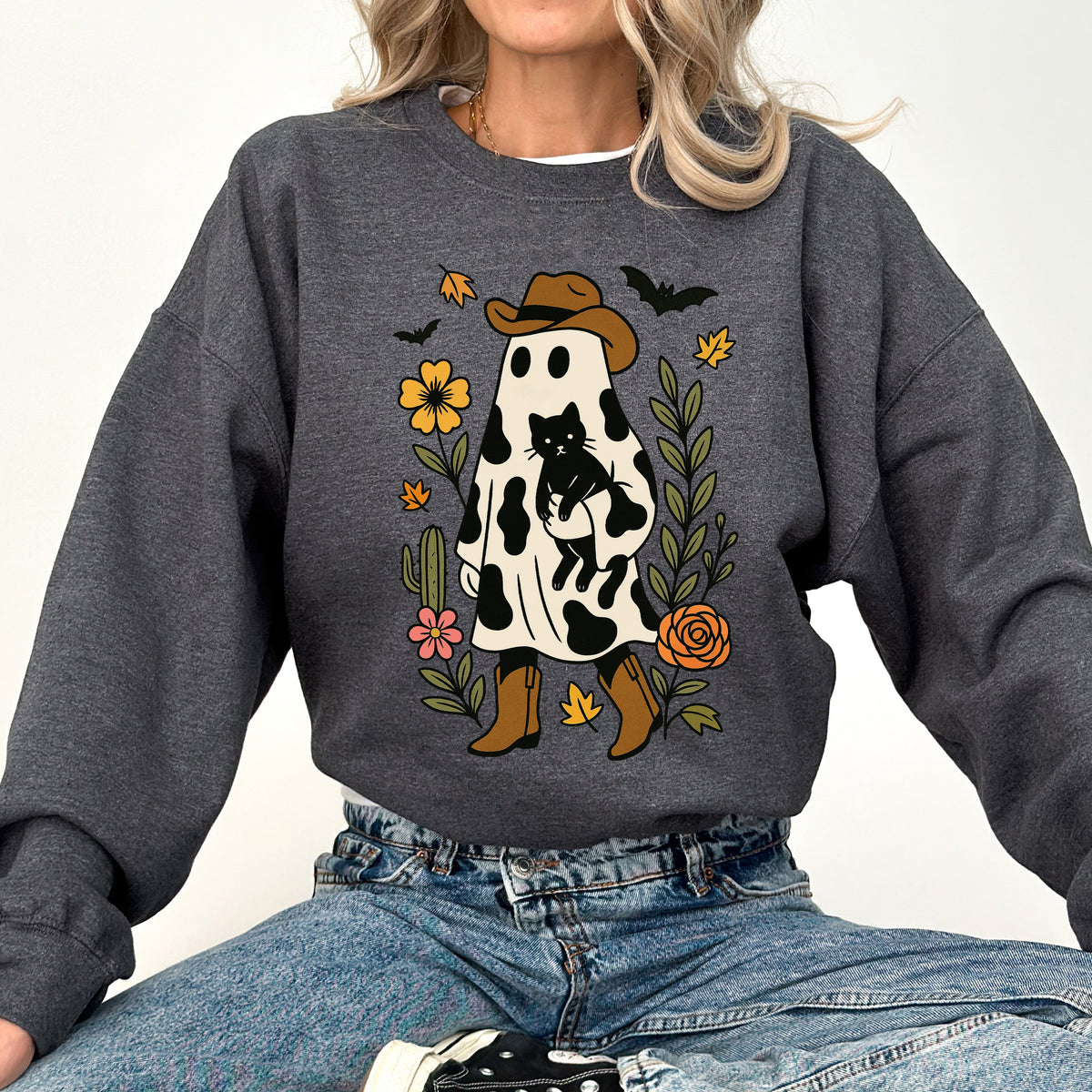 Cute Cowboy Ghost Western Halloween Retro Vintage Spooky Costume Fall Graphic Sweatshirt