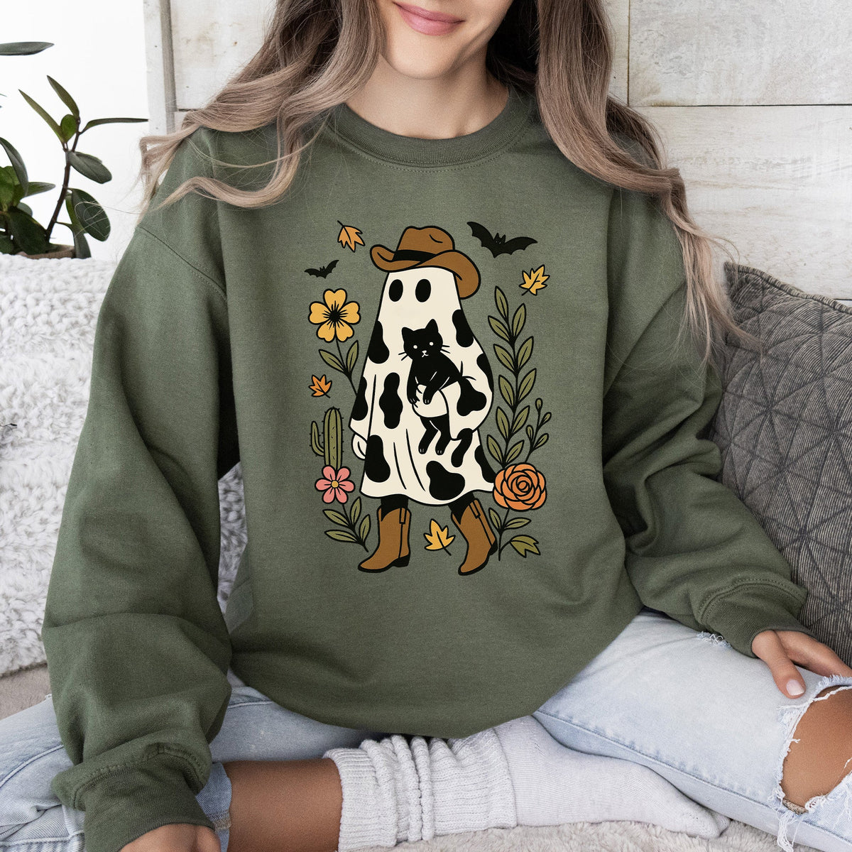Cute Cowboy Ghost Western Halloween Retro Vintage Spooky Costume Fall Graphic Sweatshirt