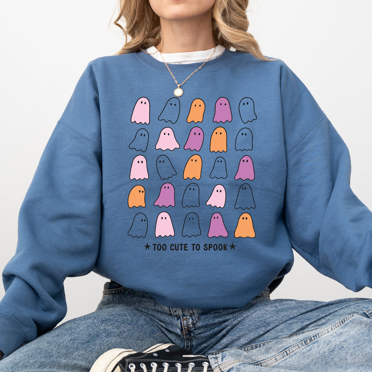 Too Cute To Spook Mini Ghosts Halloween Vintage Pumpkin Retro Spooky Fall Graphic Sweatshirt