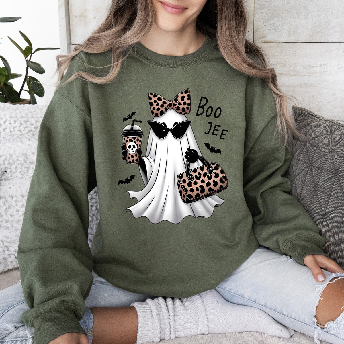 Fancy Boujee Ghost Halloween Bow Coquette Western Vintage Pumpkin Retro Spooky Graphic Sweatshirt