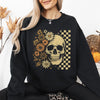 Vintage Skull Floral Checkered Ghost Halloween Book Cat Western Pumpkin Retro Spooky Graphic Sweatshirt