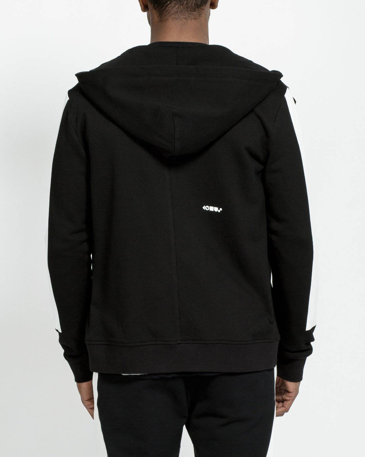 Biker Hoodie with Block Print on Sleeves in Black