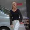 Pleione Women's Ribbed Round Neck Top in Black Gold