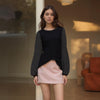 Pleione Women's Ribbed Round Neck Top in Black Silver