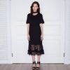 Women's Sheer Contrast Ruffle Hem Midi Dress In Black