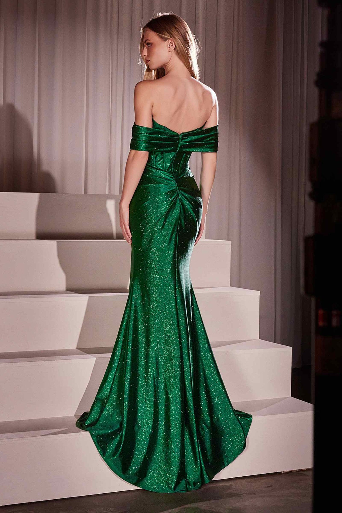 Ladivine KV1115 Dress Off The Shoulder Glitter Dusted Fitted Dress