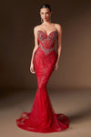 Ladivine KV1129 Strapless Sweetheart Neck Crystal Linear Beading Gown