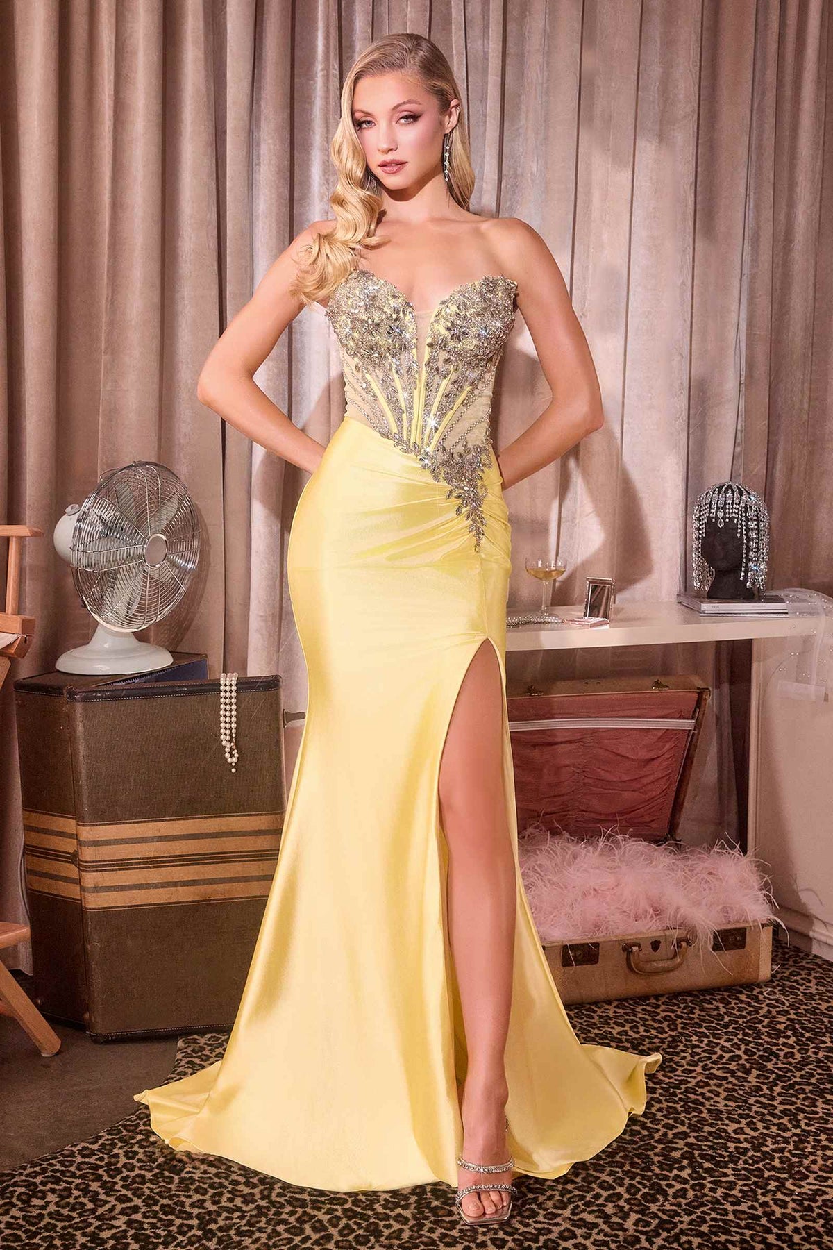 Ladivine KV1144 Off the Shoulder Fitted Satin Gown Lux Draping