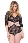 Plus Size Deep V Lace Cutout Teddy