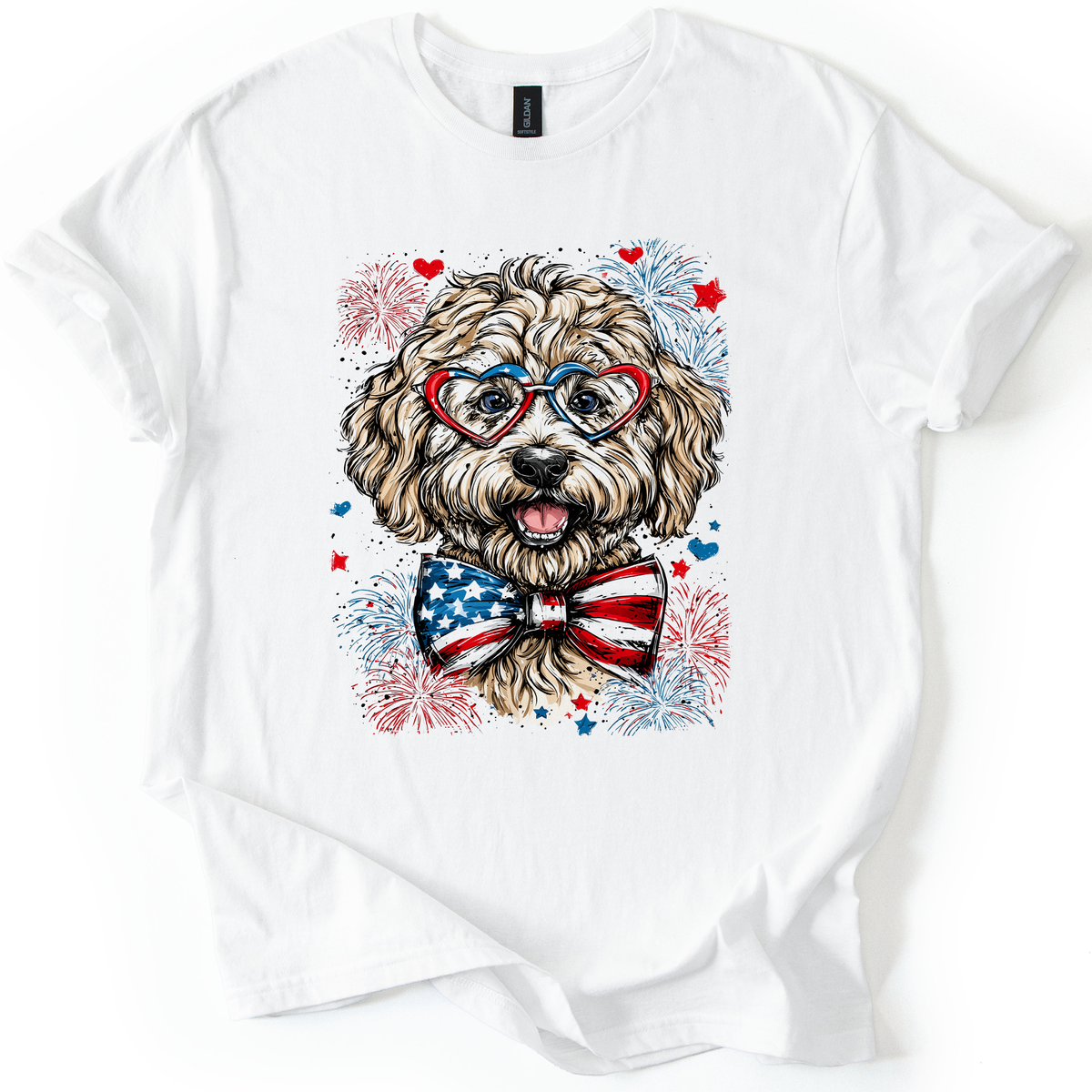 Labradoodle Patriotic Dog USA America Pet Lover 4th Of July Proud Family Favorite Graphic Tee