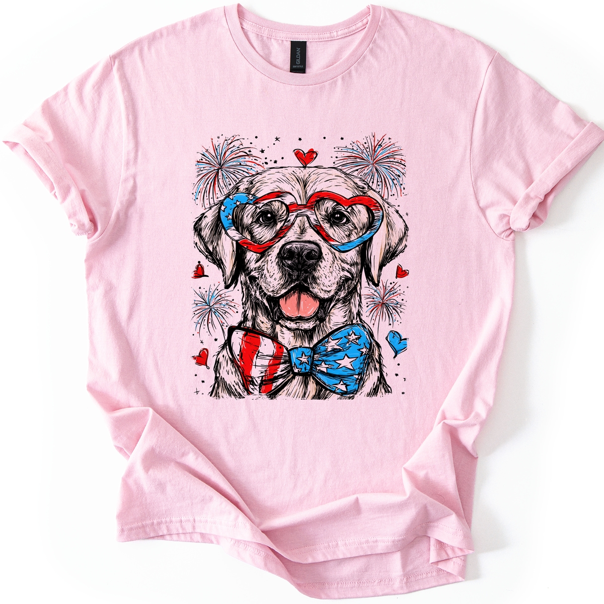 Labrador Retriever Patriotic Dog American Flag USA Fourth of July Celebration Pet Lover Graphic Tee