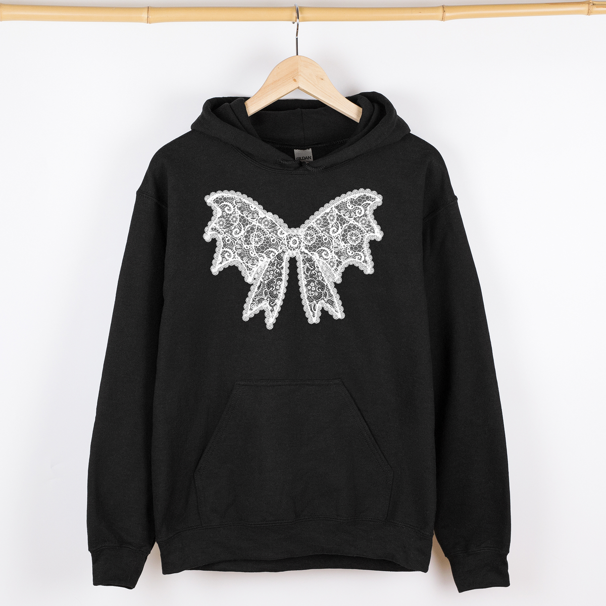 Lace Bow Halloween Goth Boo Faux Lace Ribbon Coquette Shimmering Ghost Graphic Hoodie