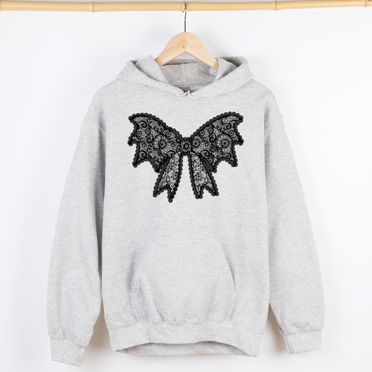Lace Bow Halloween Goth Boo Faux Lace Ribbon Coquette Shimmering Ghost Graphic Hoodie