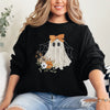 Lace Ghost Halloween Girly Spooky Coquette Lacey Ghost Orange Bow Ribbon Flowers Spider Web Sweatshirt