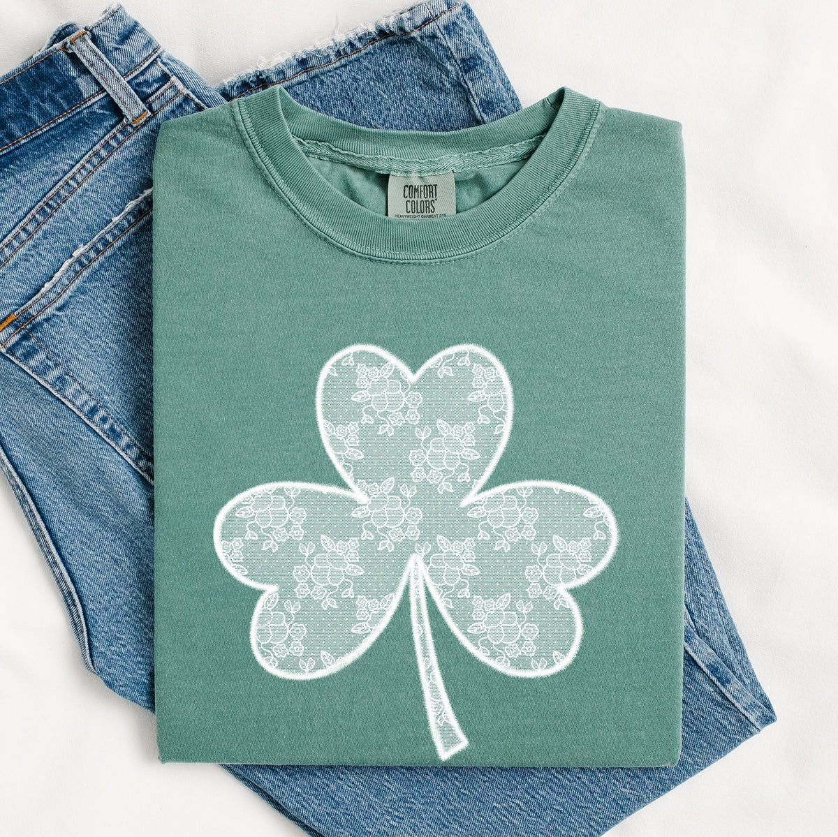 Lace Coquette Shamrock Clover Leprechaun St Patrick's Day Irish Luck Comfort Colors Tee