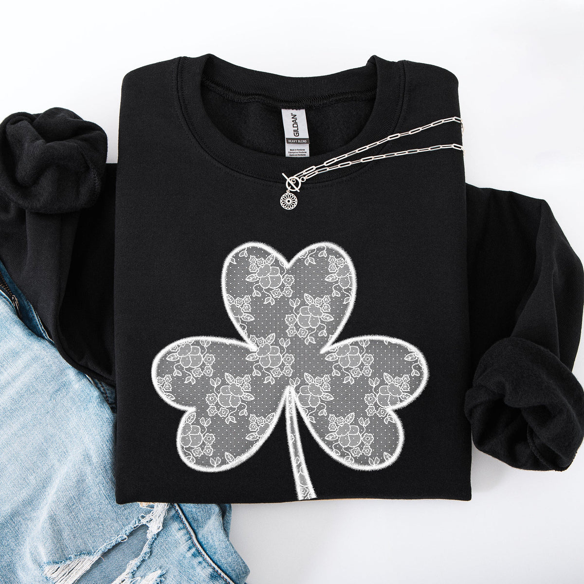 Lace Coquette Shamrock St Patrick's Day Clover Lucky Leprechaun Festive Sweatshirt