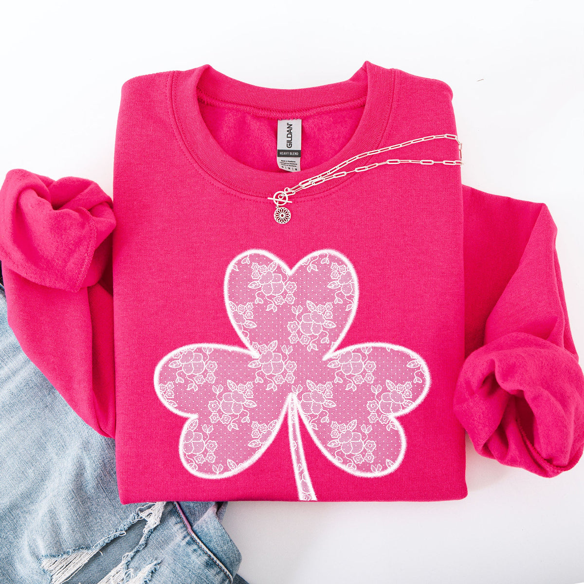 Lace Coquette Shamrock St Patrick's Day Clover Lucky Leprechaun Festive Sweatshirt