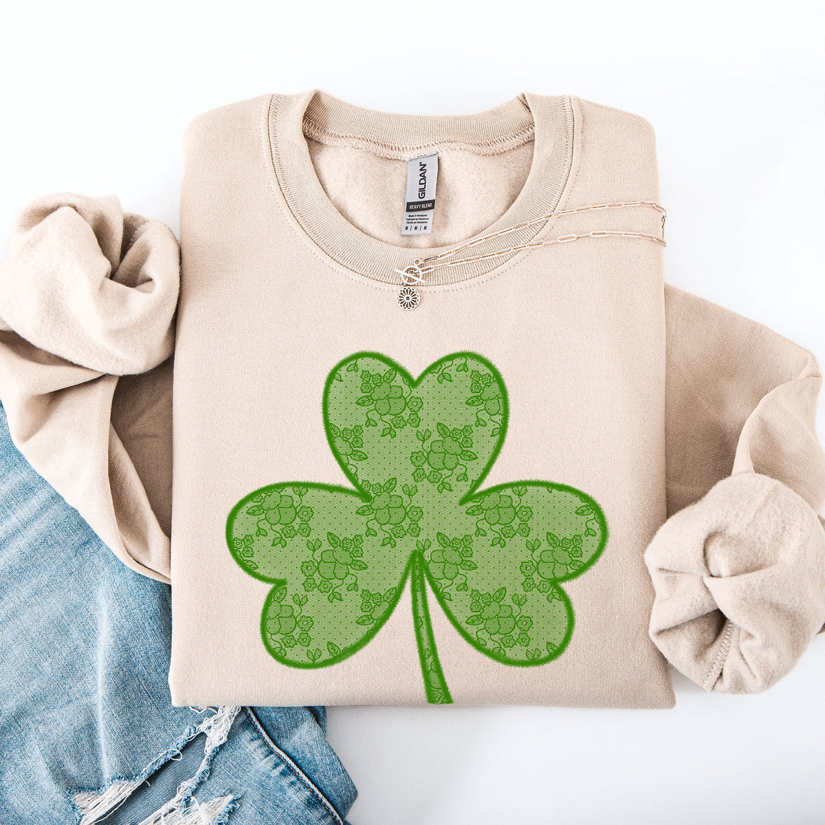 Lace Coquette Shamrock St Patrick's Day Clover Lucky Leprechaun Festive Sweatshirt