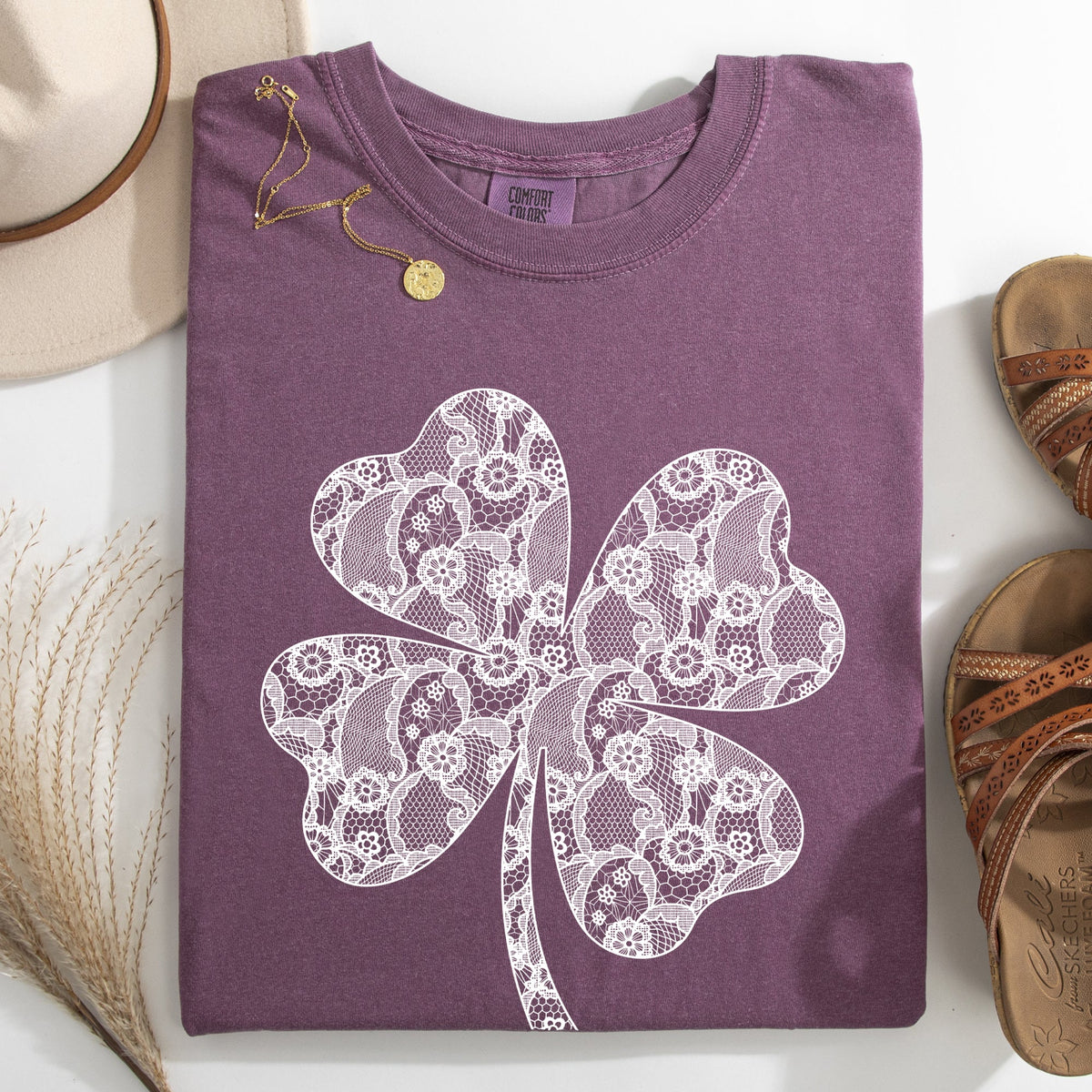 Lace Coquette Shamrock Clover Lucky Leprechaun St Patrick's Day Comfort Colors Tee