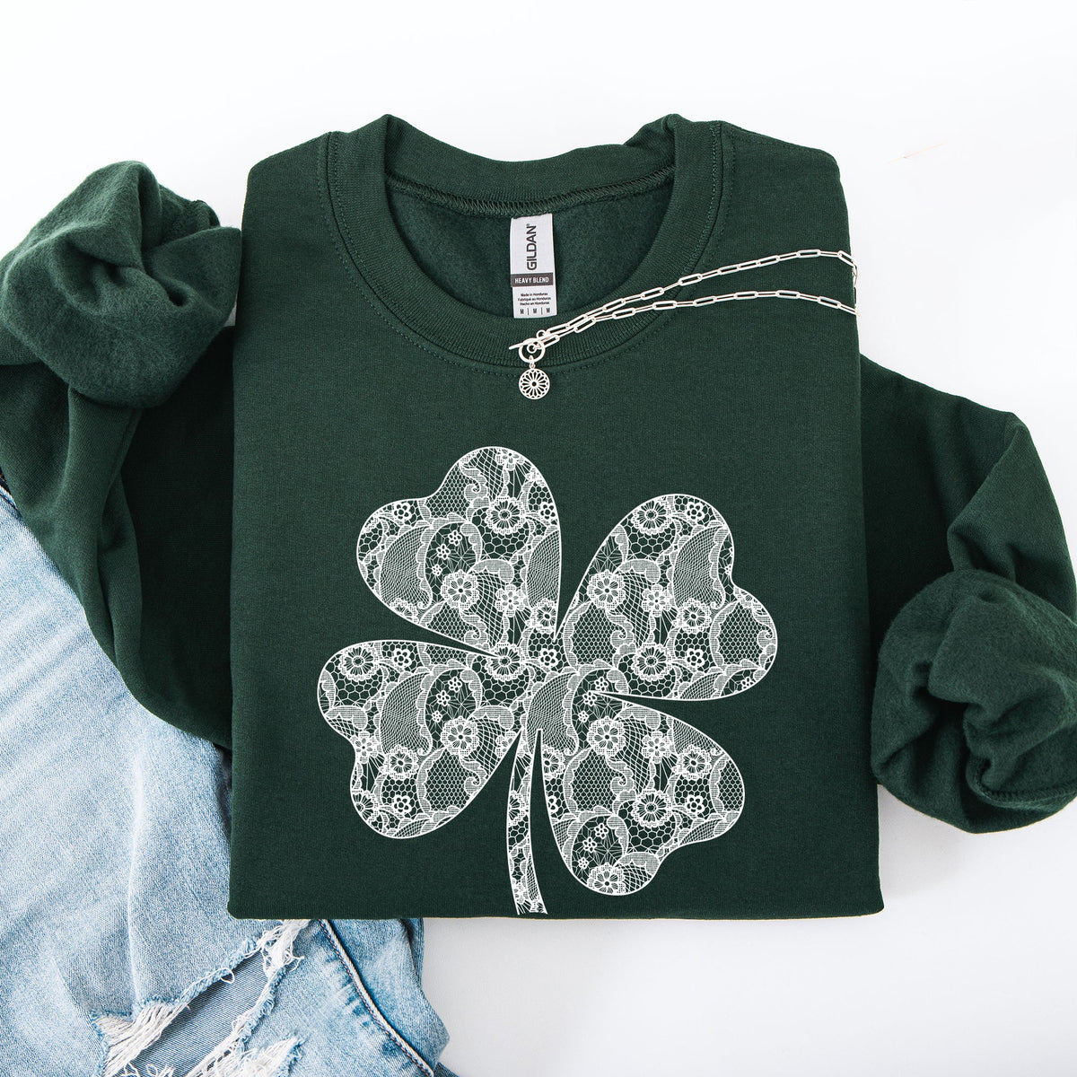 Lace Coquette Shamrock Leprechaun St Patrick's Day Clover Lucky Irish Graphic Sweatshirt