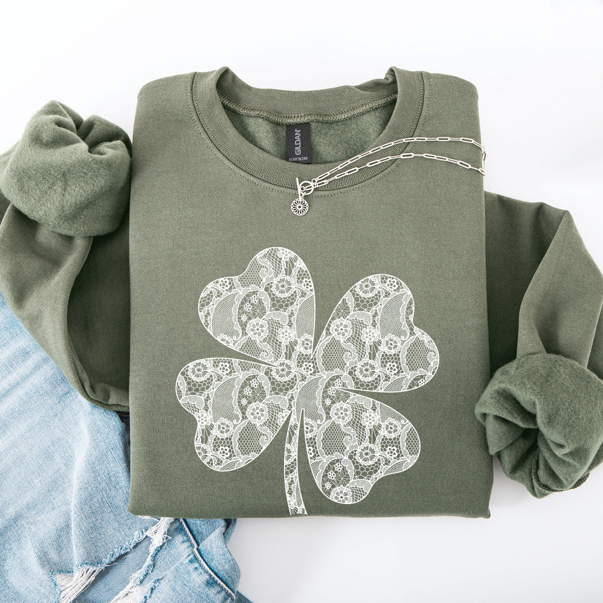 Lace Coquette Shamrock Leprechaun St Patrick's Day Clover Lucky Irish Graphic Sweatshirt