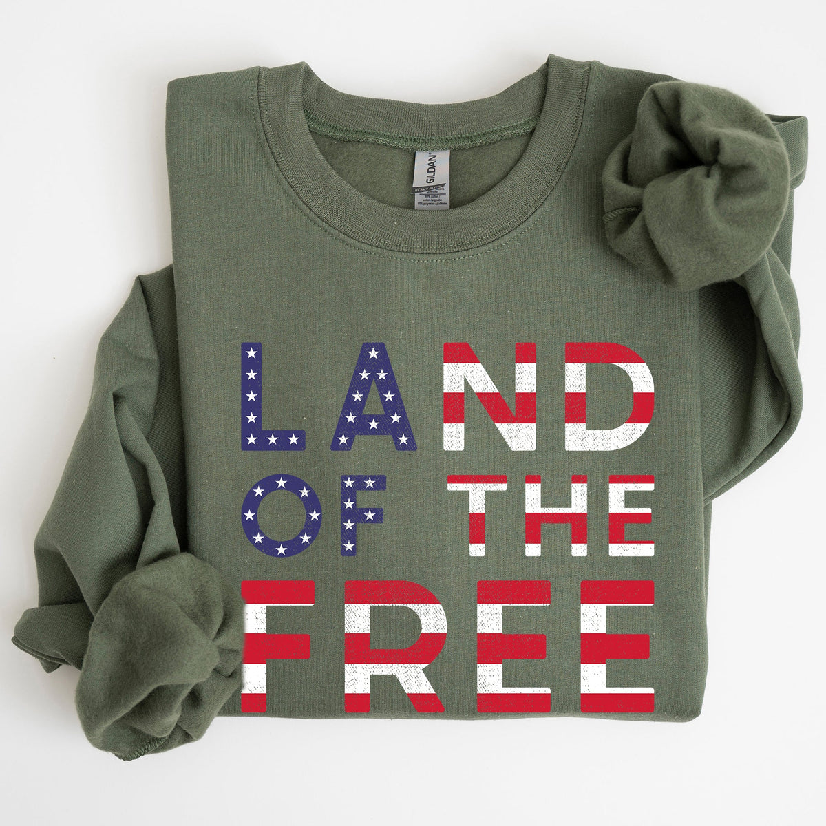 Land Of The Free Patriotic Fourth Of July USA Flag Vintage Distressed Cozy Sweatshirt