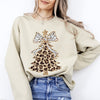 Leopard Print Christmas Tree Santa Dalmatian Bow Cute Girly Festive Cozy Seasonal Sweatshirt