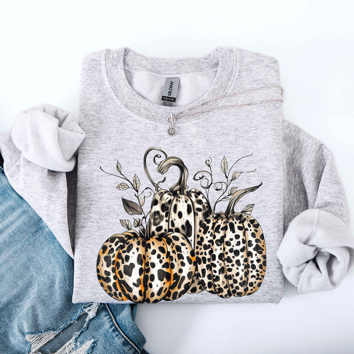 Leopard Print Pumpkins For Halloween And Autumn Festive Fashion Season Sweatshirt