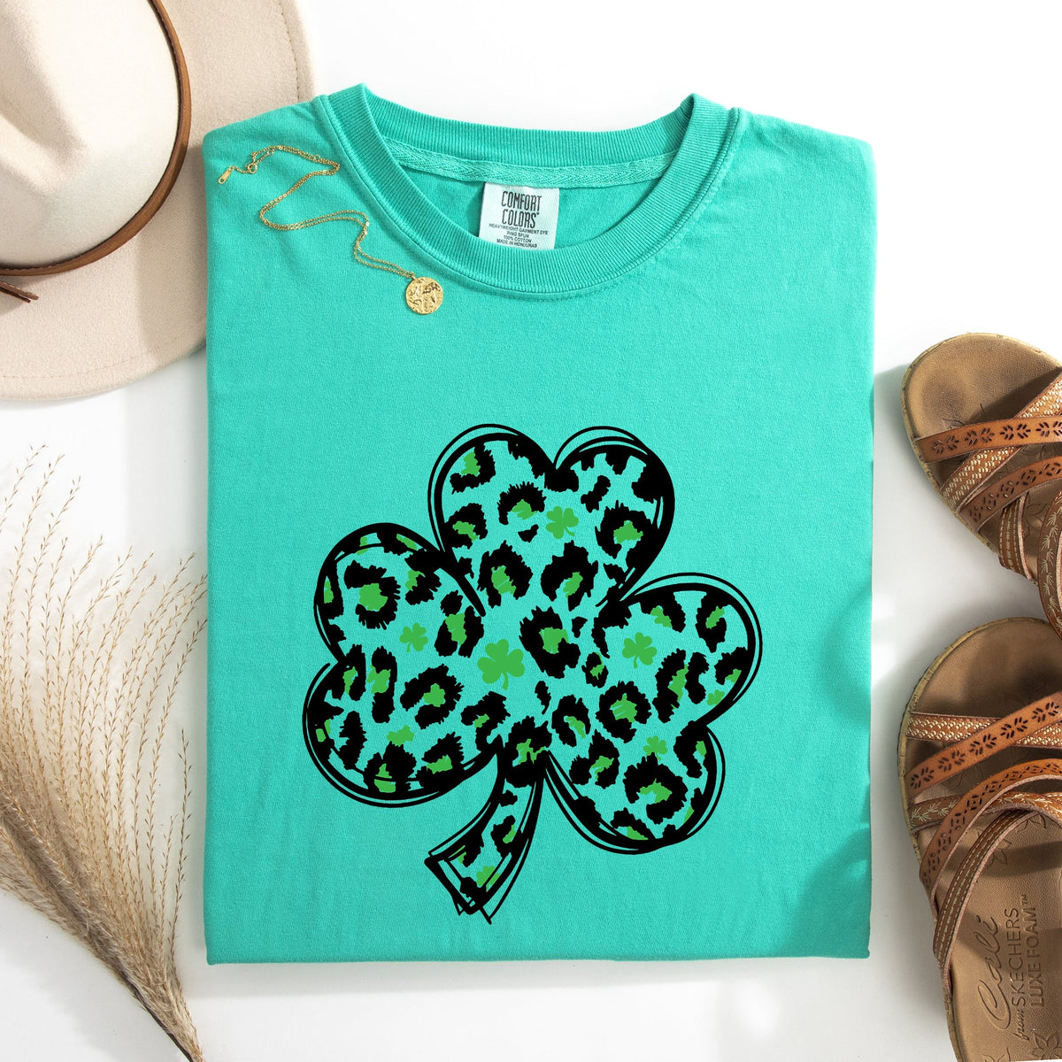 Leopard Print St Patrick's Day Shamrock Clover Lucky Leprechaun Comfort Colors Tee